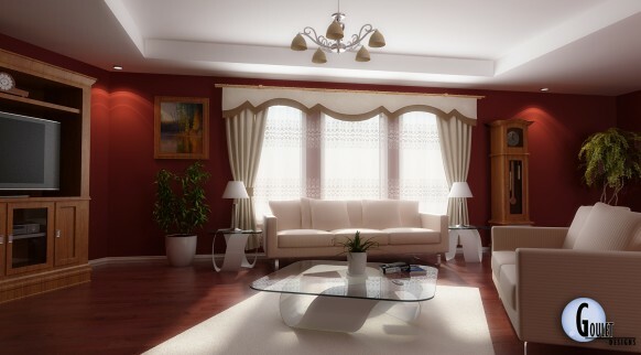 rot-weißes Wohnzimmerdesign