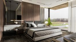 Anspruchsvolles Wohndesign mit Schwarz-, Grau- und Holzdekor