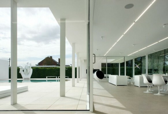 Współczesna willa VH autorstwa Beel Achtergael Architecten salon na otwartym planie