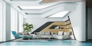 Interiores de casa futuristas moldados por inspiração tecnológica