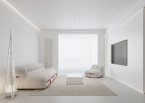 Minimalistisches weißes Interieur mit einzigartigen Möbeldesigns